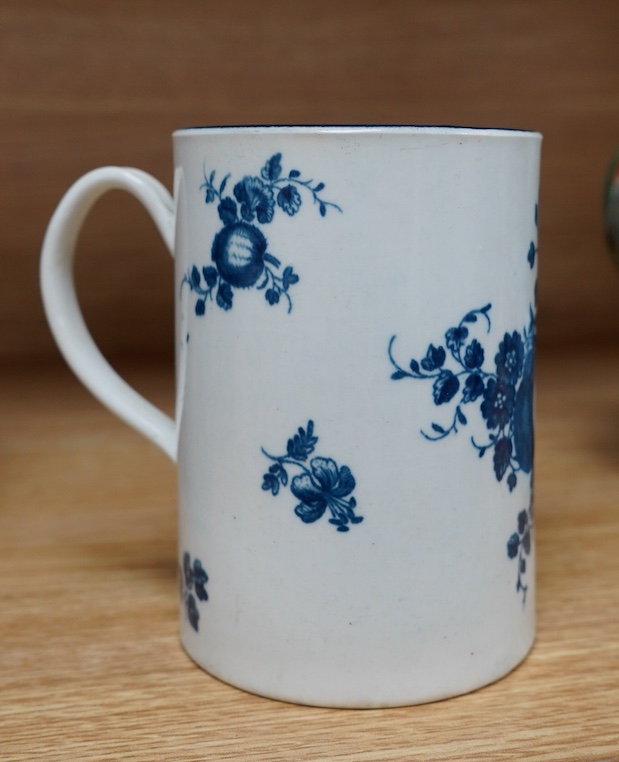 A Worcester blue and white porcelain mug, c.1775, 11.5cm high. Condition - fair to good.